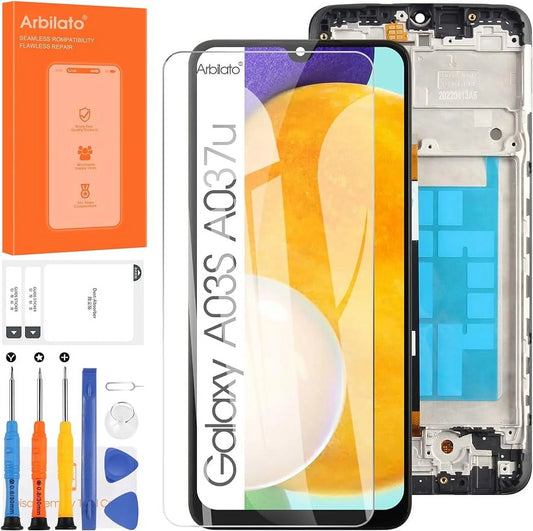 LCD for Samsung Galaxy A03S Screen Replacement for Samsung A037U LCD Screen SM-A037U Touch Display Digitizer Assembly Repair Parts with Frame(Not Fit A037A A037W A037G)