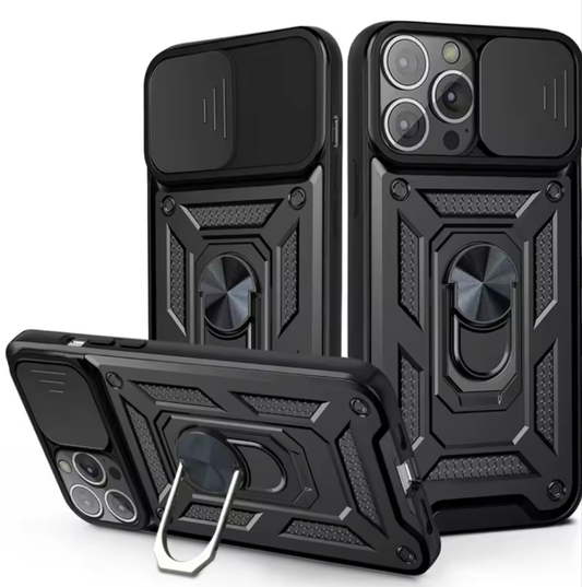 Para iPhone 17-16 Pro Max, Mini Plus Air, parachoques de grado militar, cubierta de anillo deslizante, protector de lente de cámara, funda de armadura