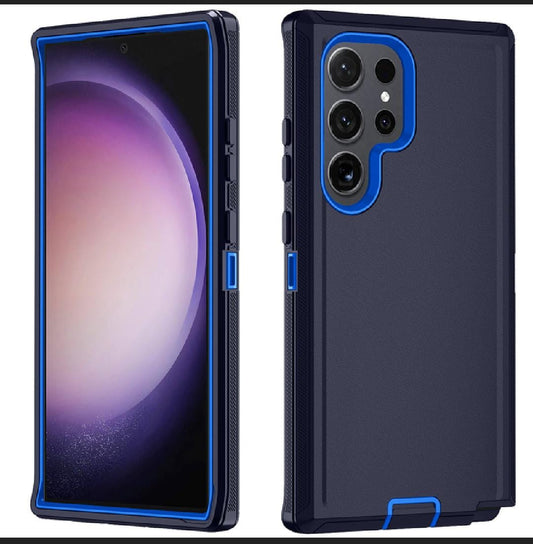 Protective Phone Case for Samsung Galaxy S25 Ultra, Dual Layer Design, Dark Blue and Blue, Heavy Duty Shockproof Cover