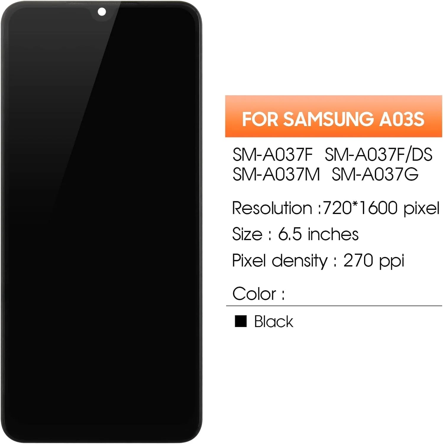 LCD for Samsung Galaxy A03S Screen Replacement for Samsung A037U LCD Screen SM-A037U Touch Display Digitizer Assembly Repair Parts with Frame(Not Fit A037A A037W A037G)